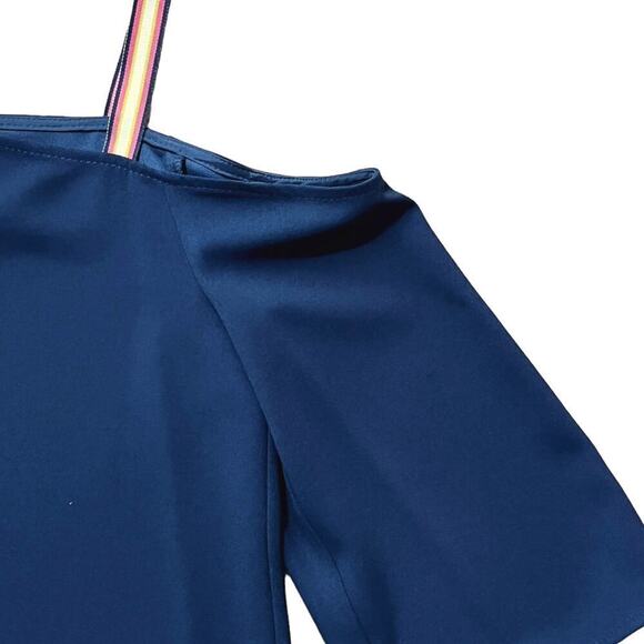 Trina Turk One Shoulder 3/4 Sleeve Asymmetric Top Navy Blue Women Size Small NWT - Picture 3 of 7